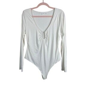 [good american] stretch jersey u ring long‎ sleeve bodysuit white Women’s  4/XL